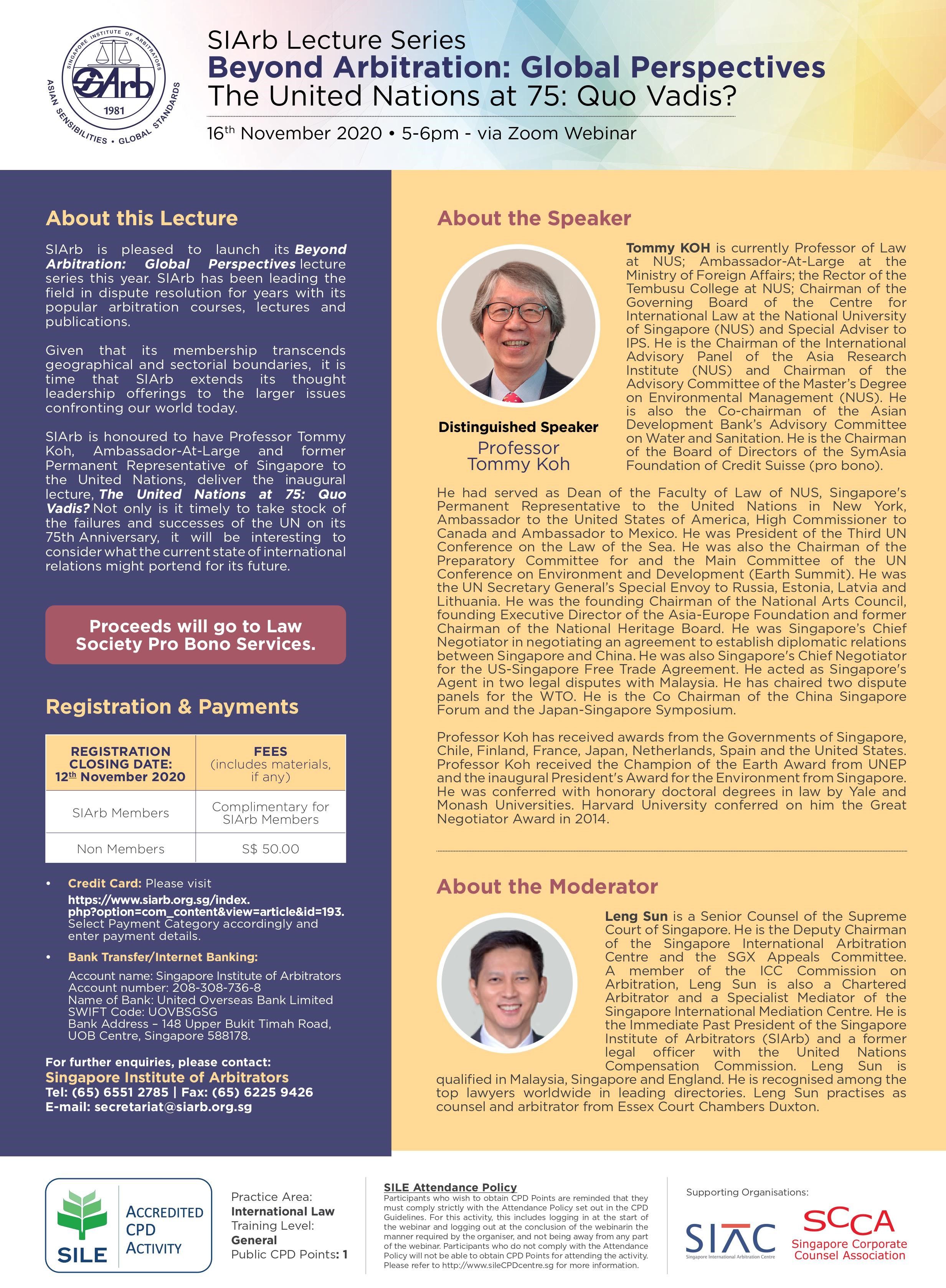 SIArb Beyond Arbitration Lecture UN at 75 16 Nov 2020 SIAC