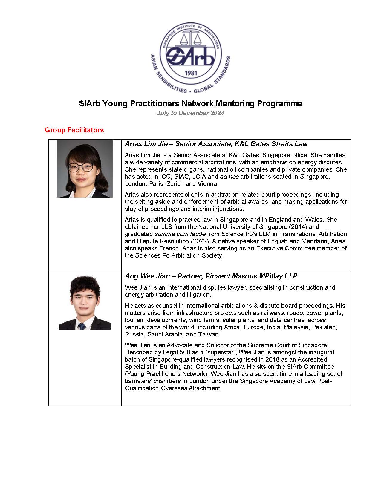 SIArb Young Practitioners Network Mentoring 2024 Brochure Page 4