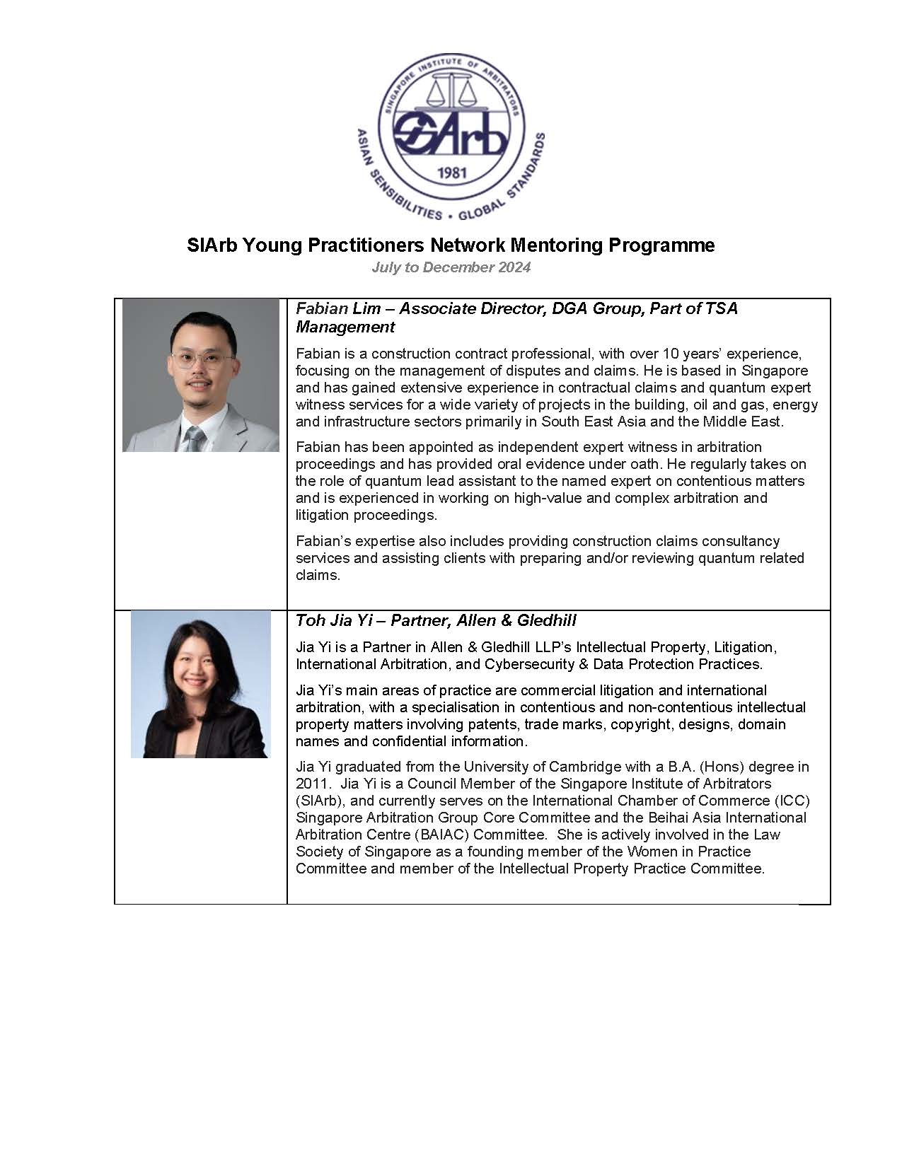 SIArb Young Practitioners Network Mentoring 2024 Brochure Page 5
